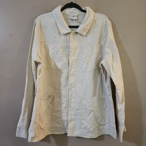 St Johns Bay Womens Shacket Top Size XL Beige Linen Blend Snap Shirt Jacket